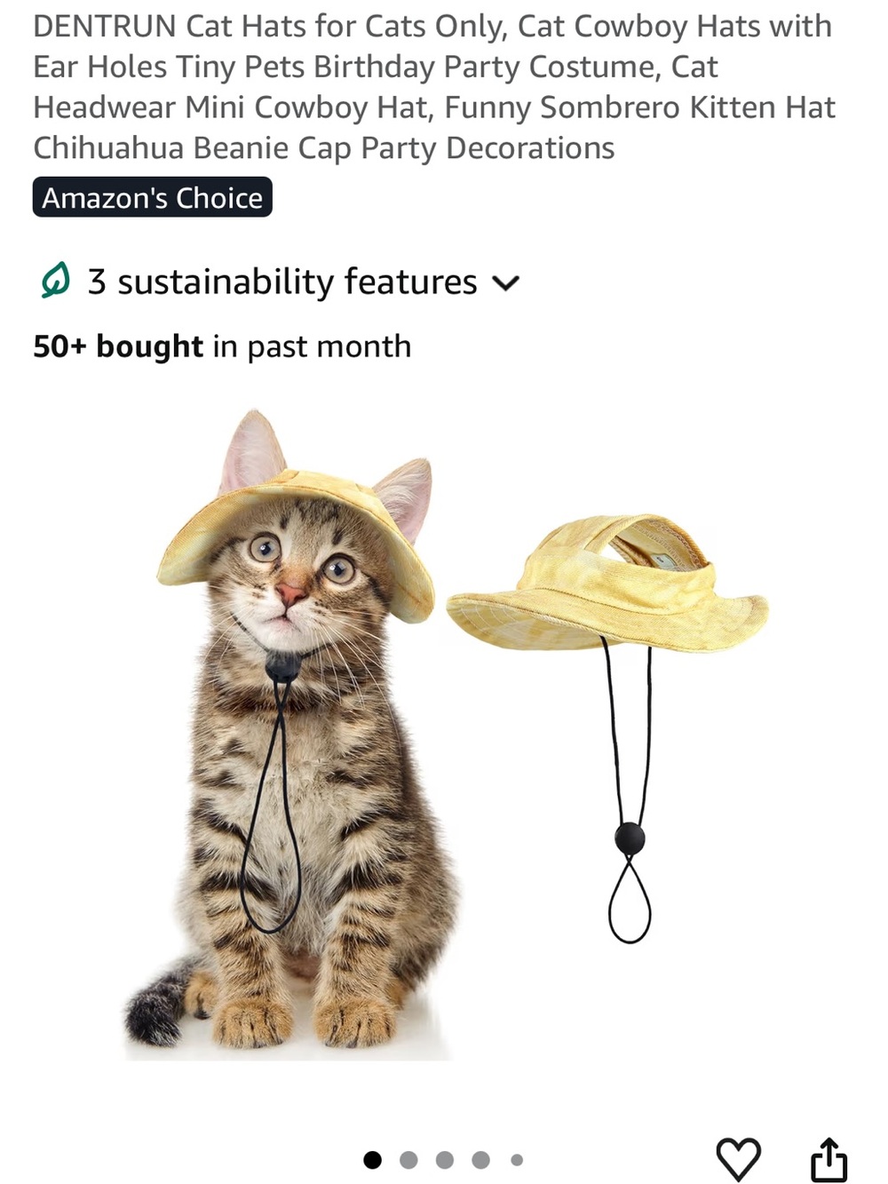 Yellow Cat Cowboy Hat - Small Pet Sun Hat with Chin Strap